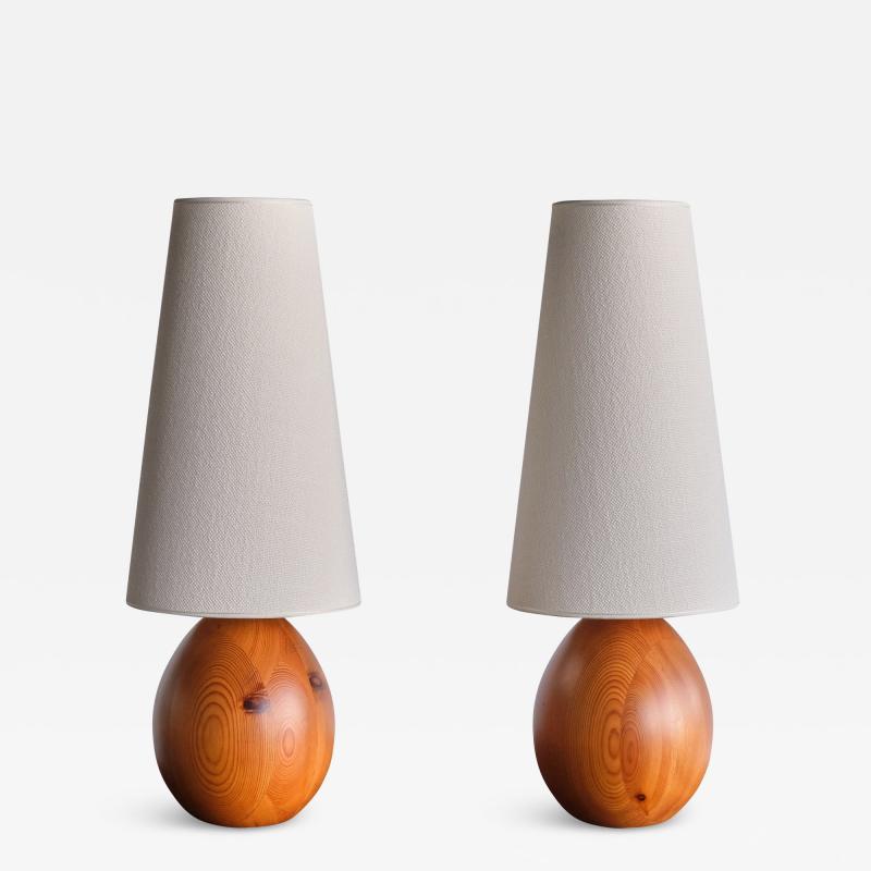  Marksl jd Marksl jd Pair of Oval Table Lamps in Solid Pine Organic Modern Sweden 1960s