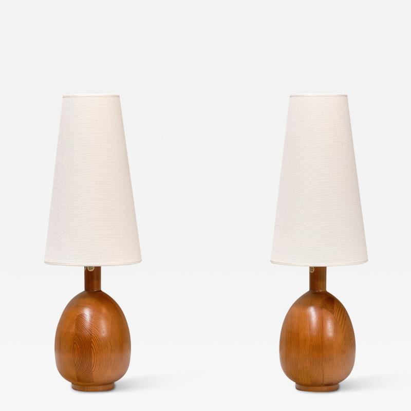  Marksl jd Marksl jd Pair of Oval Table Lamps in Solid Pine Organic Modern Sweden 1960s