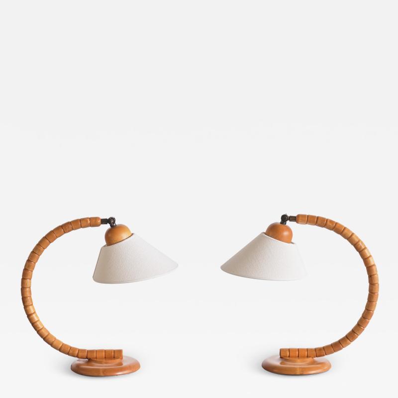  Marksl jd Sculptural Pair of Adjustable Marksl jd Table Lamps in Beech Sweden 1960s