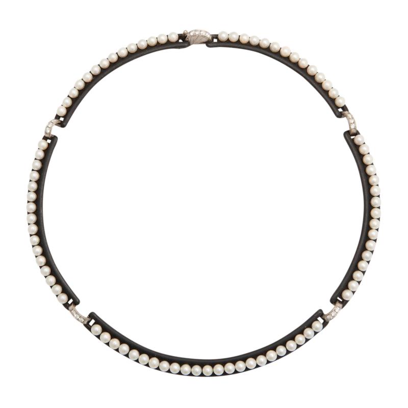  Marsh Co Steel Pearl Diamond Necklace by Marsh