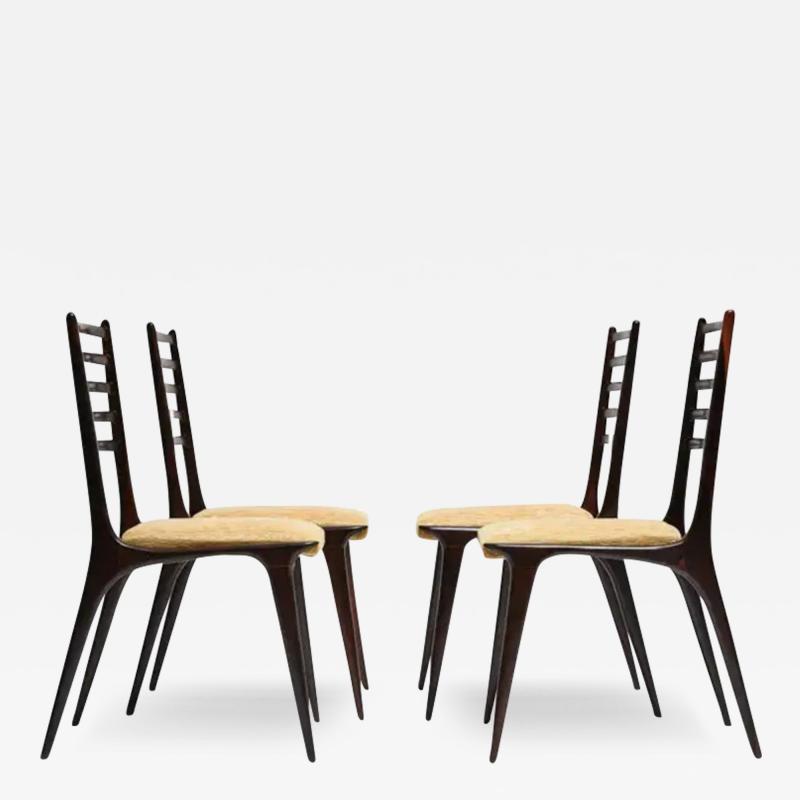  Martin Eisler Carlo Hauner Mid Century Modern Set of Four Chairs in Hardwood Beige Linen by Carlo Hauner