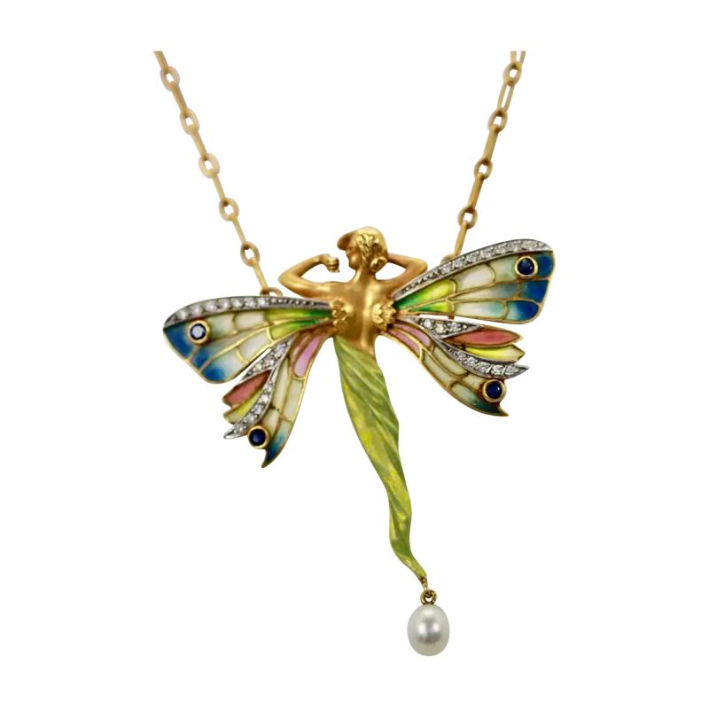  Masriera Masriera Plique a Jour Winged Lady Brooch and Pendant