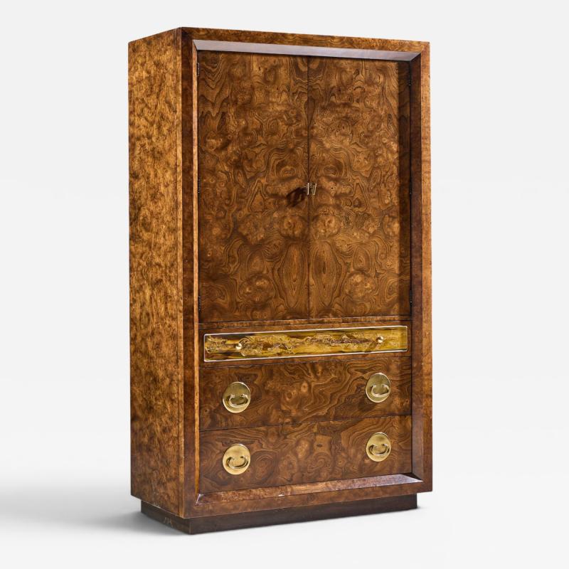  Mastercraft Bernhard Rohne for Mastercraft Burlwood and Acid Etched Brass Armoire Dresser