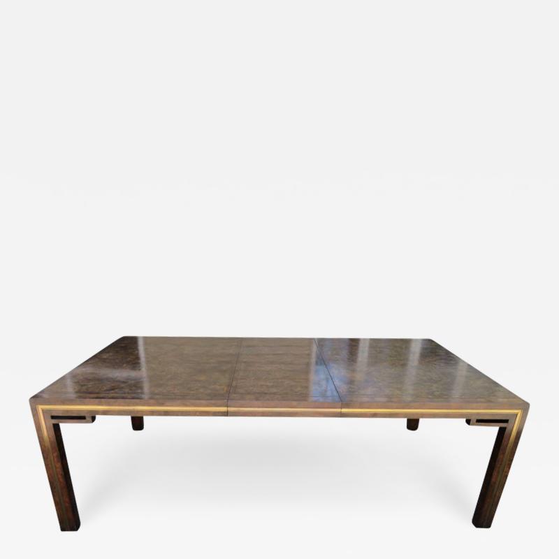  Mastercraft Handsome Mastercraft Amboyna Burl and Brass Parsons Leg Dining Table Midcentury