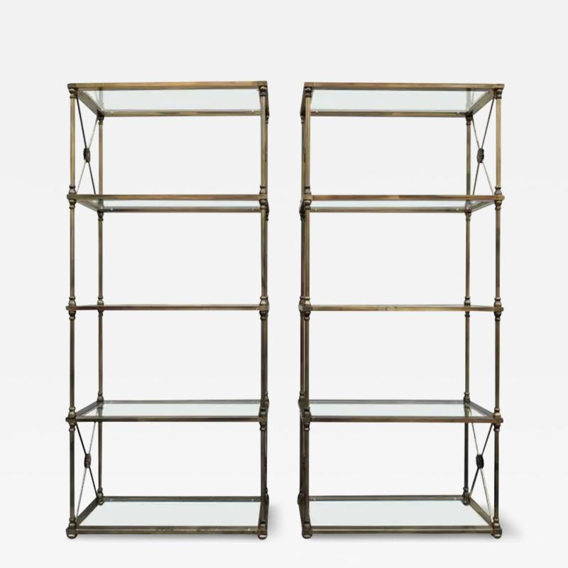  Mastercraft Mastercraft Attribution Pair Aged Brass Glass Etegeres 1960s Classical Styling