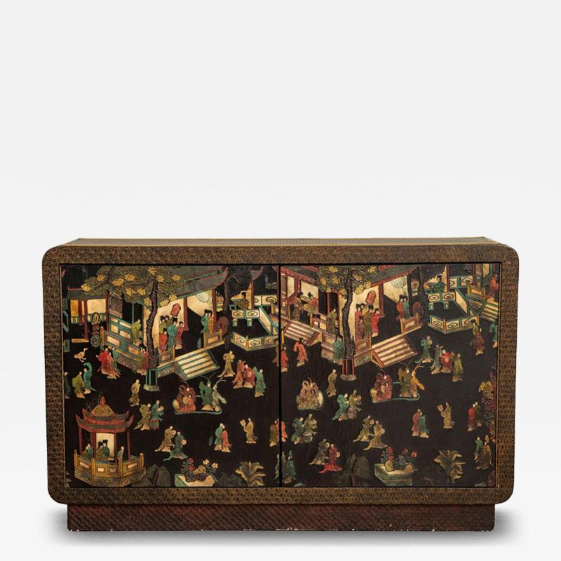  Mastercraft Mastercraft Coromandel Lacquer Embossed Leather Cabinet