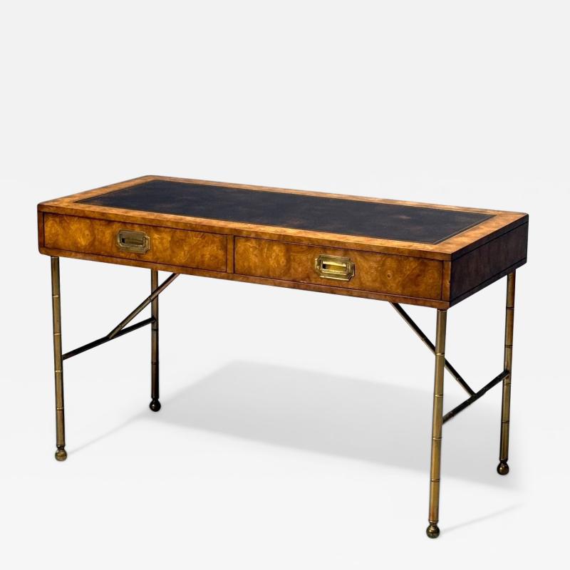  Mastercraft Mastercraft Mid Century Modern Writing Desk Burlwood Brass Leather 1950s