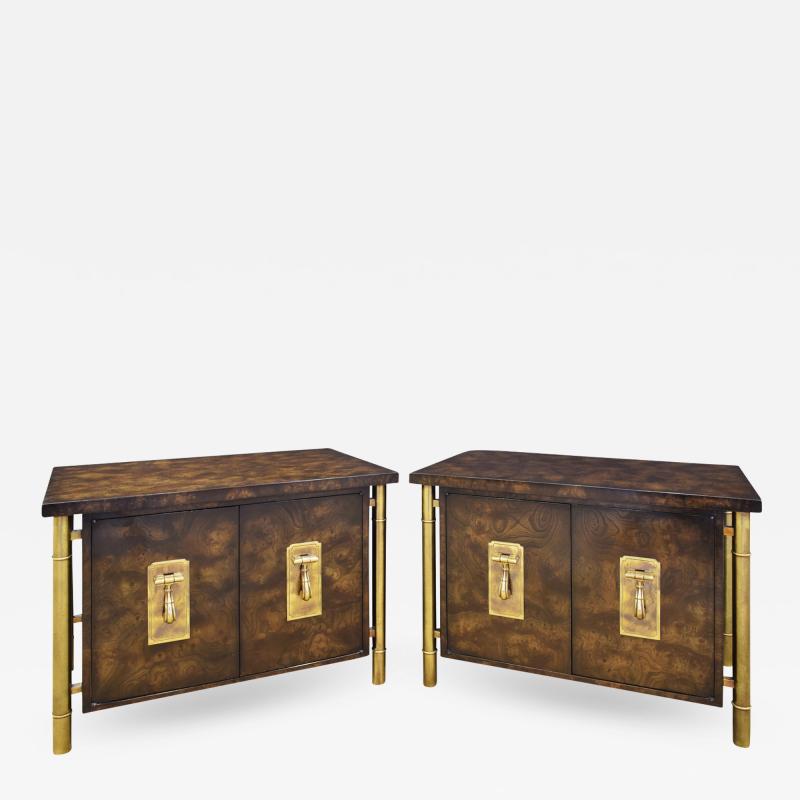  Mastercraft Mastercraft Pair Of Luxurious Bedside Tables In Carpathian Elm And Brass 1960s