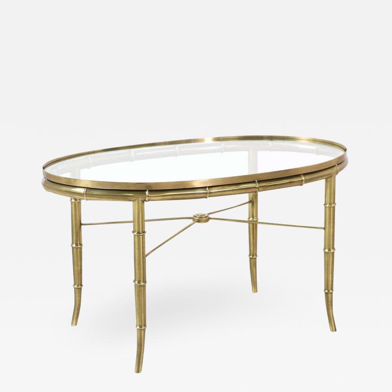  Mastercraft Mid Century Modern Faux Bamboo Brass Glass Side Table