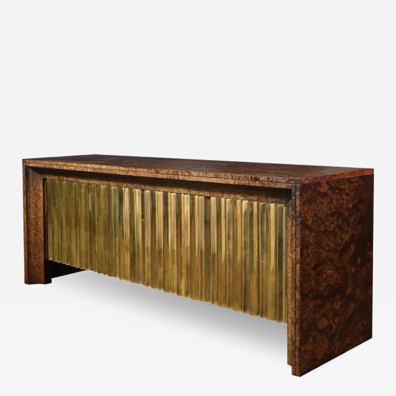  Mastercraft Mid Century Shadowbox Book Matched Carpathian Elm Sideboard by Mastercraft