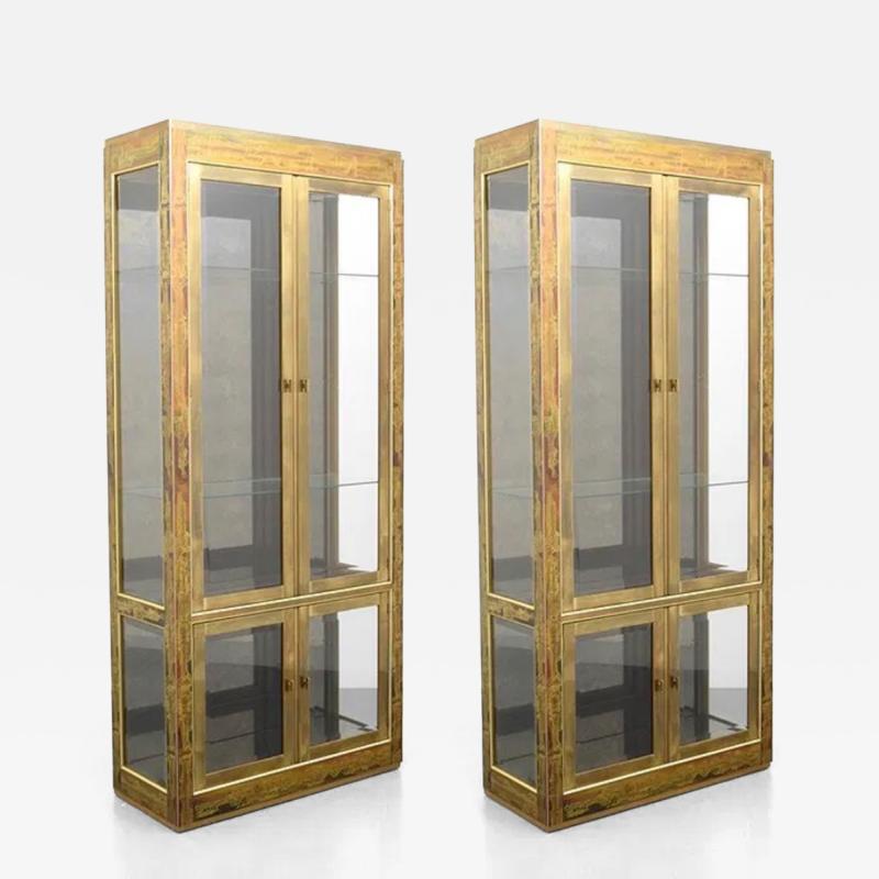  Mastercraft Pair of Acid Etched Brass Illuminated Etageres by Bernhard Rohne for Mastercraft