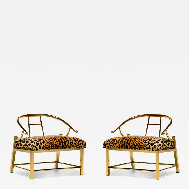  Mastercraft Pair of Brass Hollywood Regency Chairs in Leopard Velvet by Mastercraft C 1960s