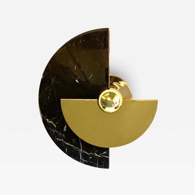  Matlight Milano Bespoke Matlight Art Deco Style Half Moon Rotating Brass Sconce in Black Marble