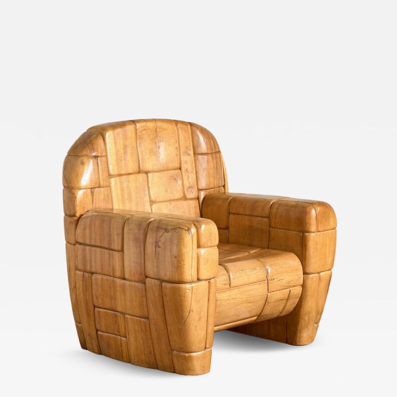  Mauro Mori Sculptural Oak Armchair by Mauro Mori