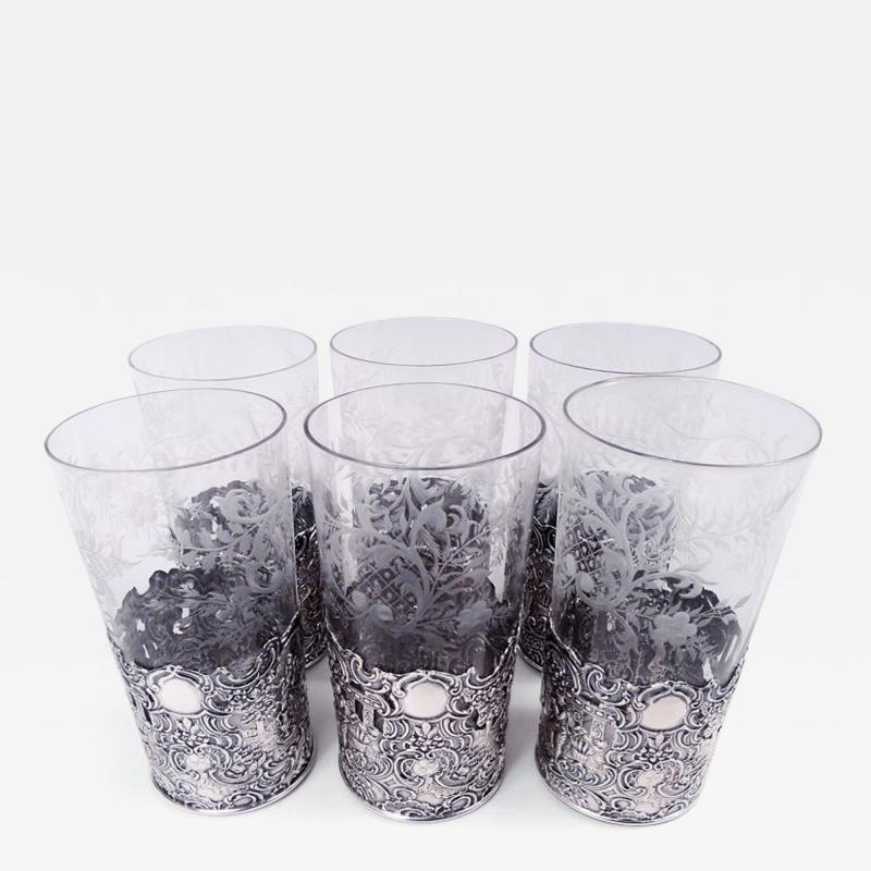  Mauser Mfg Co Set of 6 American Hanau Style Sterling Silver Highball Holders