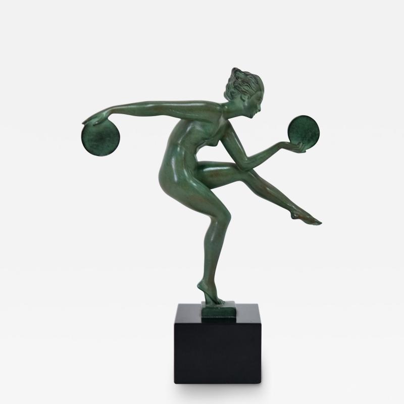  Max Le Verrier French Art Deco Dancer Sculpture by Alexandre Joseph Derenne for Max Le Verrier