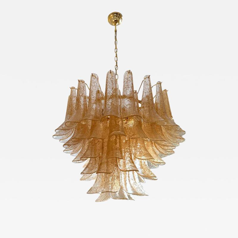  Mazzega Murano Clear and Gold Petali Selle Murano Glass Chandelier in Mazzega Style