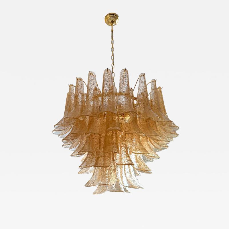  Mazzega Murano Clear and Gold Petali Selle Murano Glass Chandelier in Mazzega Style