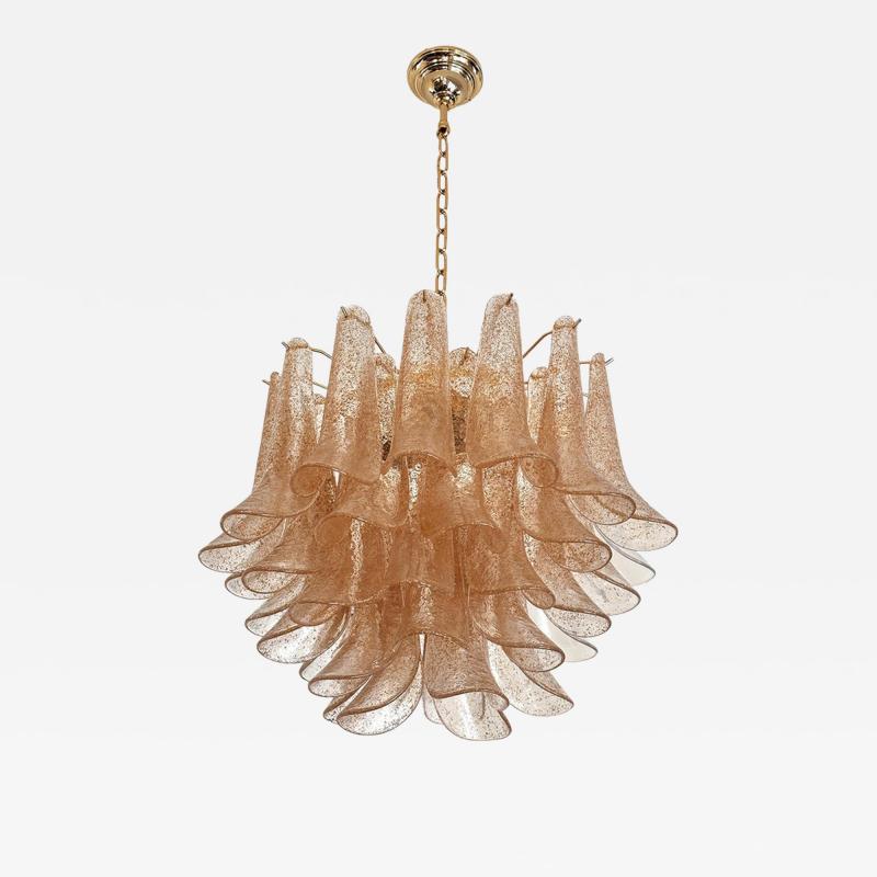  Mazzega Murano Contemporary Clear and Gold Petali Selle Murano Chandelier in Mazzega Style
