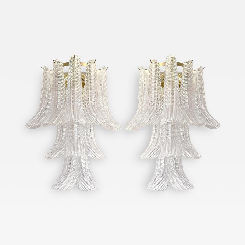  Mazzega Murano Contemporary Diamanted Transparent Selle Petali Murano Glass Wall Sconce
