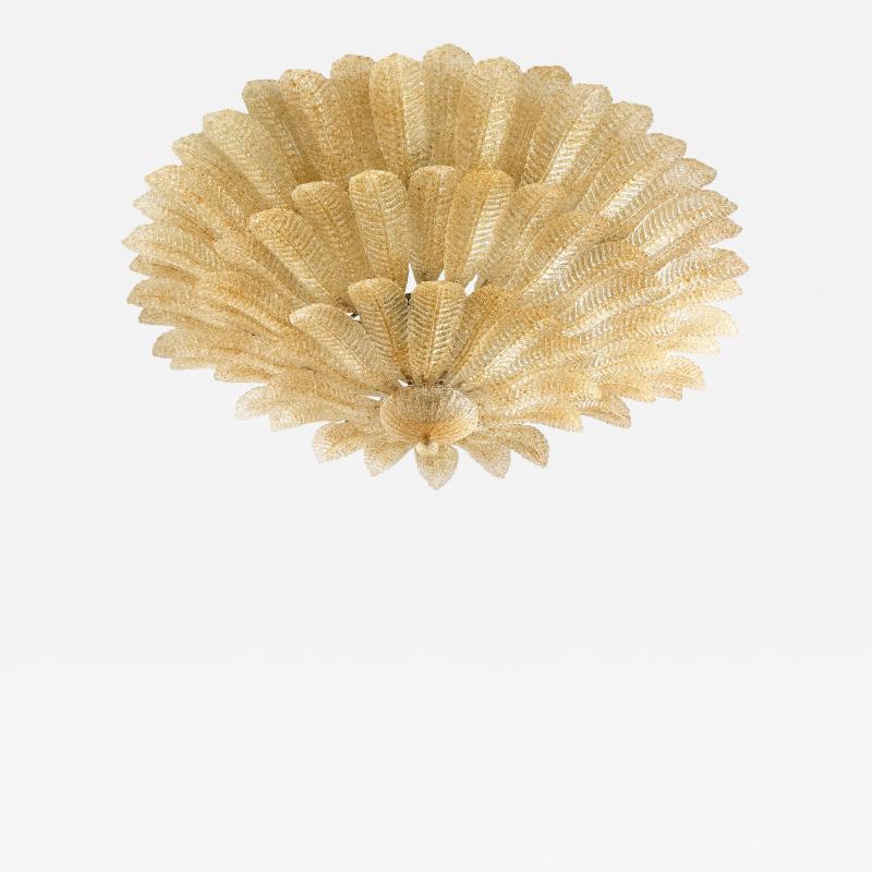  Mazzega Murano Imperial Luxury Venetian Amber Leaves Graniglia Murano Glass Flush Mount
