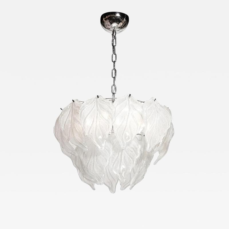  Mazzega Murano Mid Century Hand Blown Leaf Form Mottled Murano Glass Chandelier by Mazzega