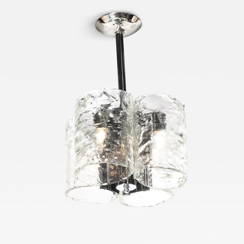  Mazzega Murano Mid Century Hand Blown Murano Mottled Glass Nickel Chandelier by Mazzega