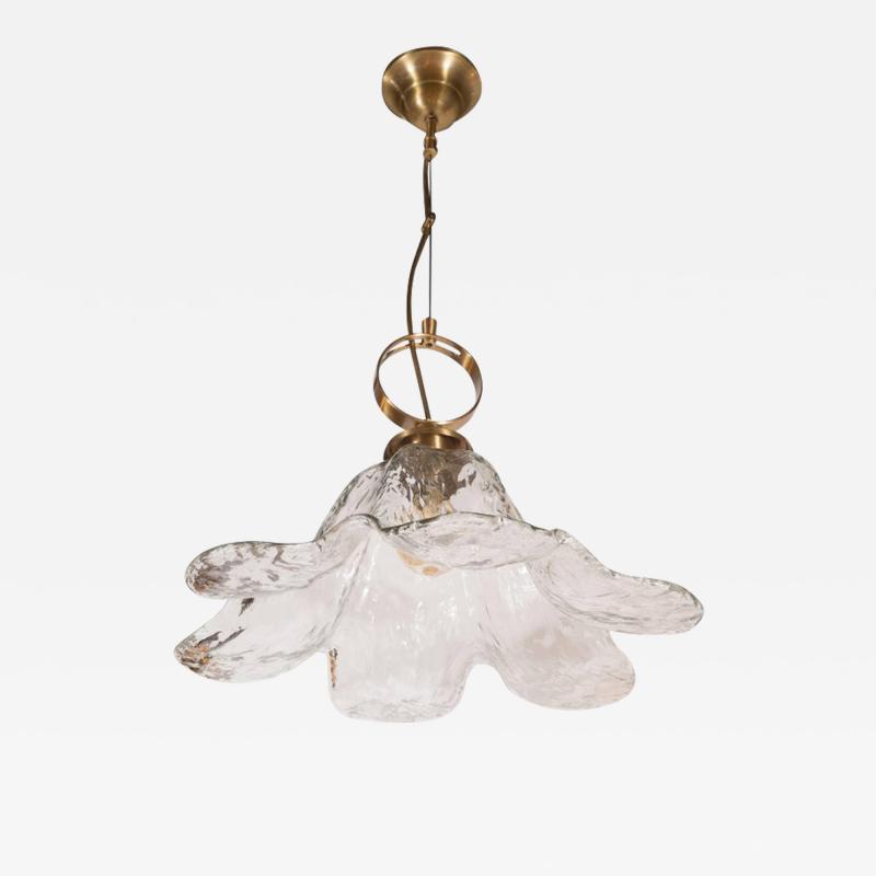  Mazzega Murano Mid Century Modern Handblown Murano Glass and Brass Flower Pendant by Mazzega