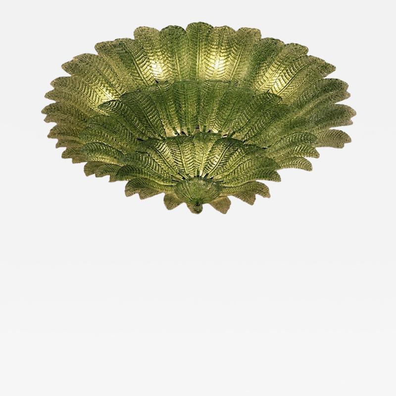  Mazzega Murano Monumental Imperial Luxury Venetian Green Leaves Graniglia Murano Glass Flush