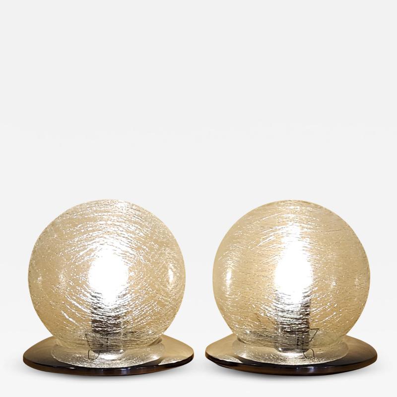  Mazzega Murano Pair Of Vintage Glass Murano Sphere Lamps 1970s