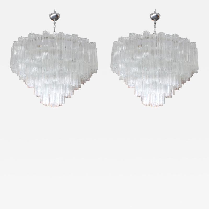  Mazzega Murano Pair of 1970s Tiered Mazzega Chandeliers