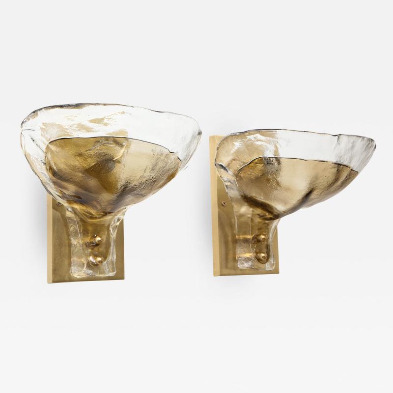  Mazzega Murano Pair of Clear and Tobacco Glass Sconces by Mazzega 