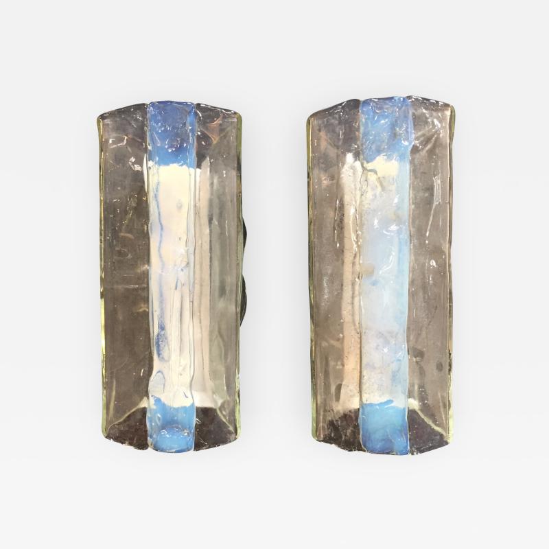  Mazzega Murano Pair of Iridiscent and Clear Paneled Murano Sconces by Mazzega Italy 1960s