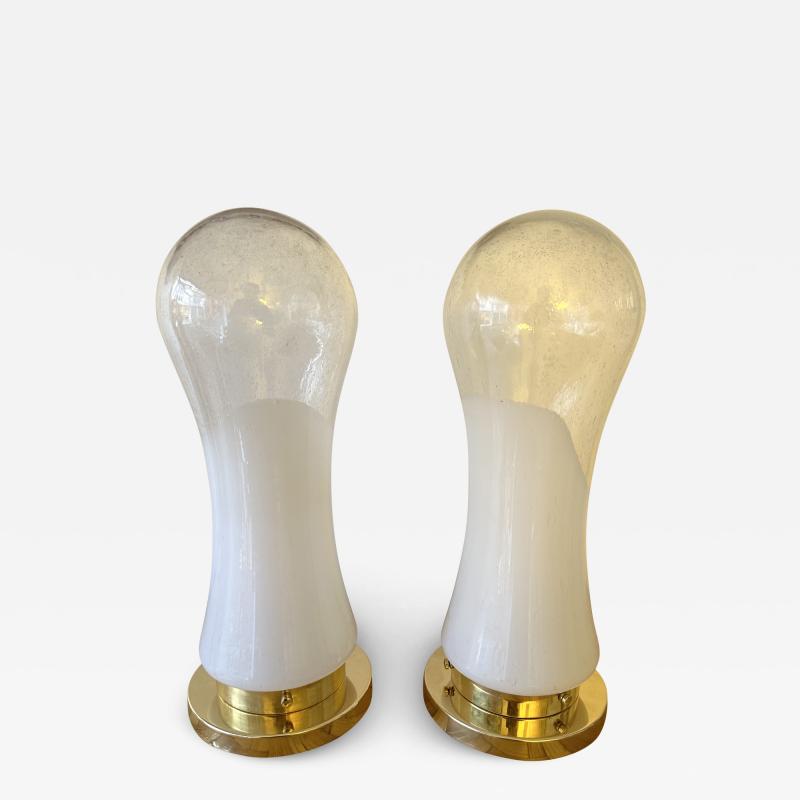  Mazzega Murano Pair of Murano Glass and Brass Lamps by Mazzega Italy 1970s