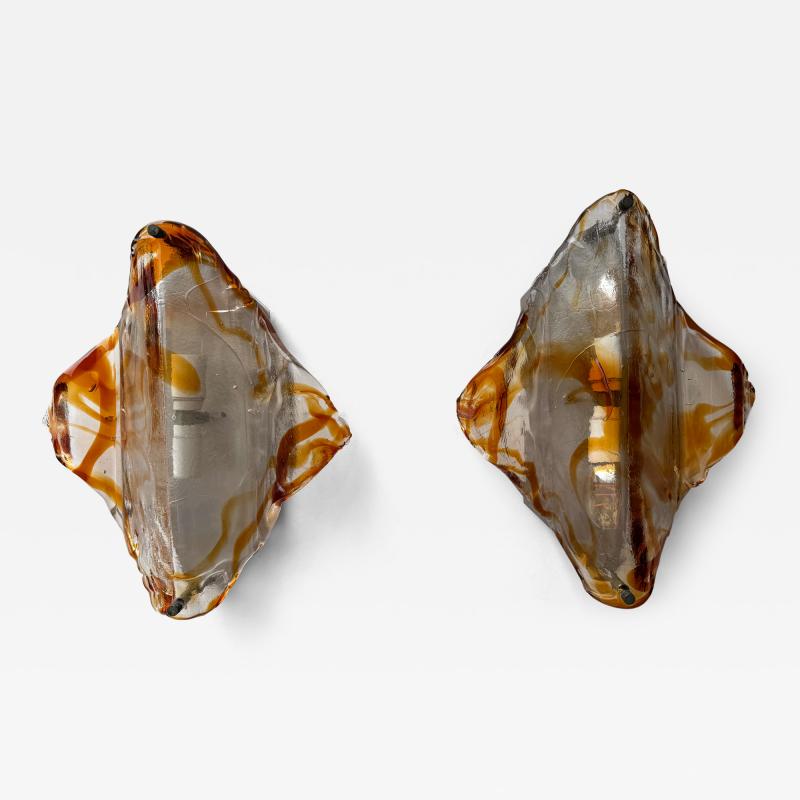  Mazzega Murano Pair of Sconces Amber Murano Glass by Mazzega Italy 1970s