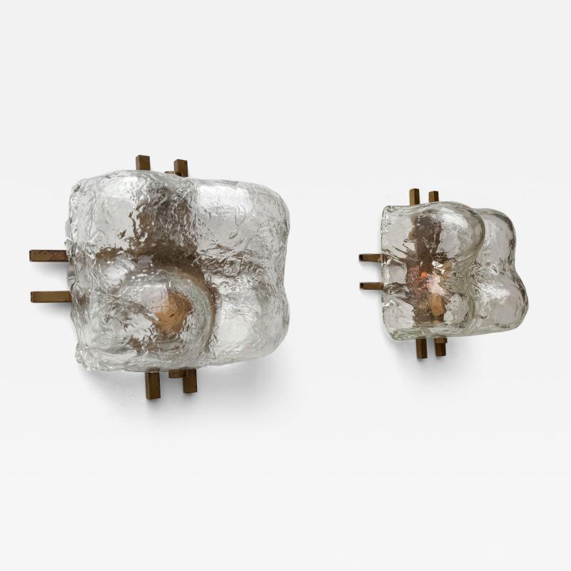  Mazzega Murano Pair of Sconces Blumpy Ice Murano Glass and Brass by Mazzega Italy 1970s