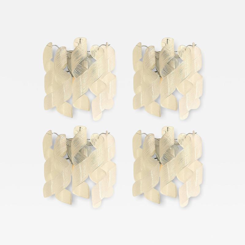  Mazzega Murano Set of 4 Transparent Ricci Murano Glass Wall Sconces in Mazzega Style