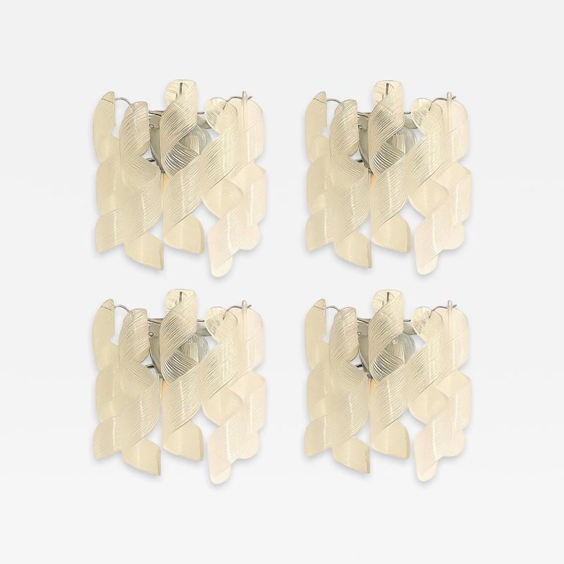  Mazzega Murano Set of 4 Transparent Ricci Murano Glass Wall Sconces in Mazzega Style
