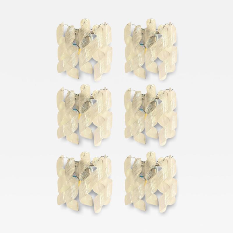  Mazzega Murano Set of 6 Transparent Ricci Murano Glass Wall Sconces in Mazzega Style