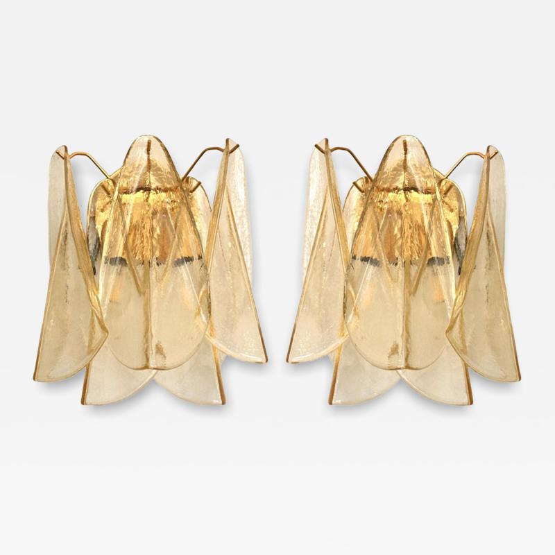 Mazzega Murano Set of Two Amber Rondini Murano Glass Gold Wall Sconce in Mazzega Style