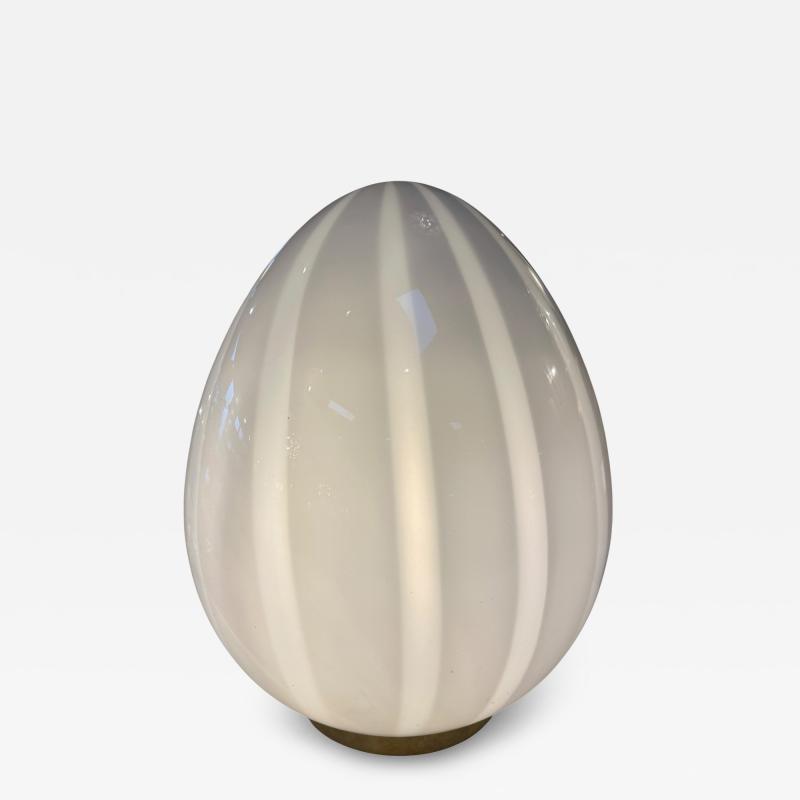  Mazzega Murano Vintage Mazzega Murano Glass Ovoid Table Lamp White Striped Art Glass