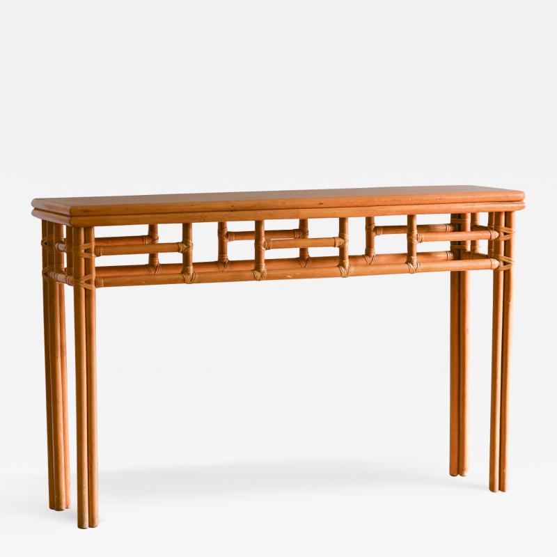  McGuire Furniture 1970 McGuire Bamboo console 1970 with leather bindings and wooden top