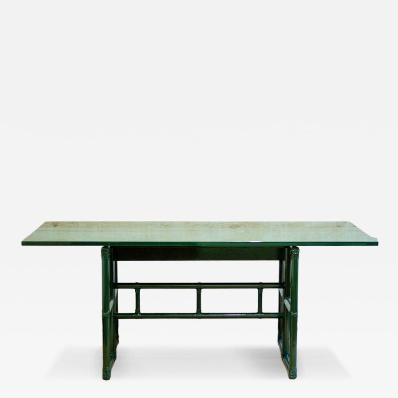  McGuire Furniture John and Elinor McGuire Green Lacquered Mcguire Console With Flip Top Surface San Francisco 1970