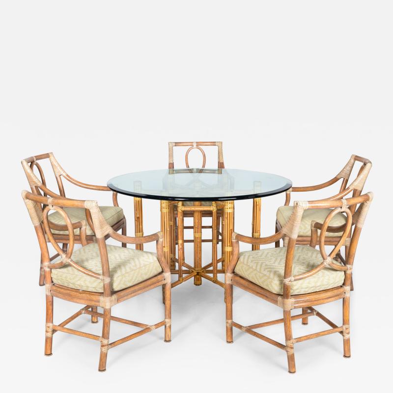  McGuire Furniture John and Elinor McGuire Leather Bound Cerused Rattan Dining Chairs and Table McGuire