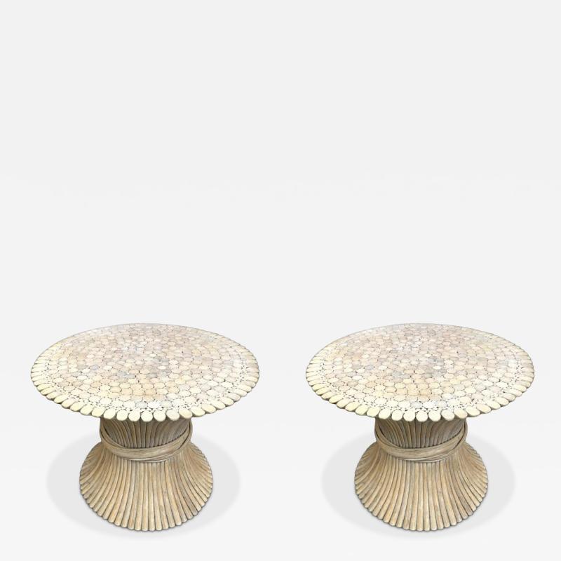  McGuire Furniture John and Elinor McGuire MID CENTURY PAIR OF SHEAF OF WHEAT RATTAN SIDE TABLES BY MCGUIRE FURNITURE
