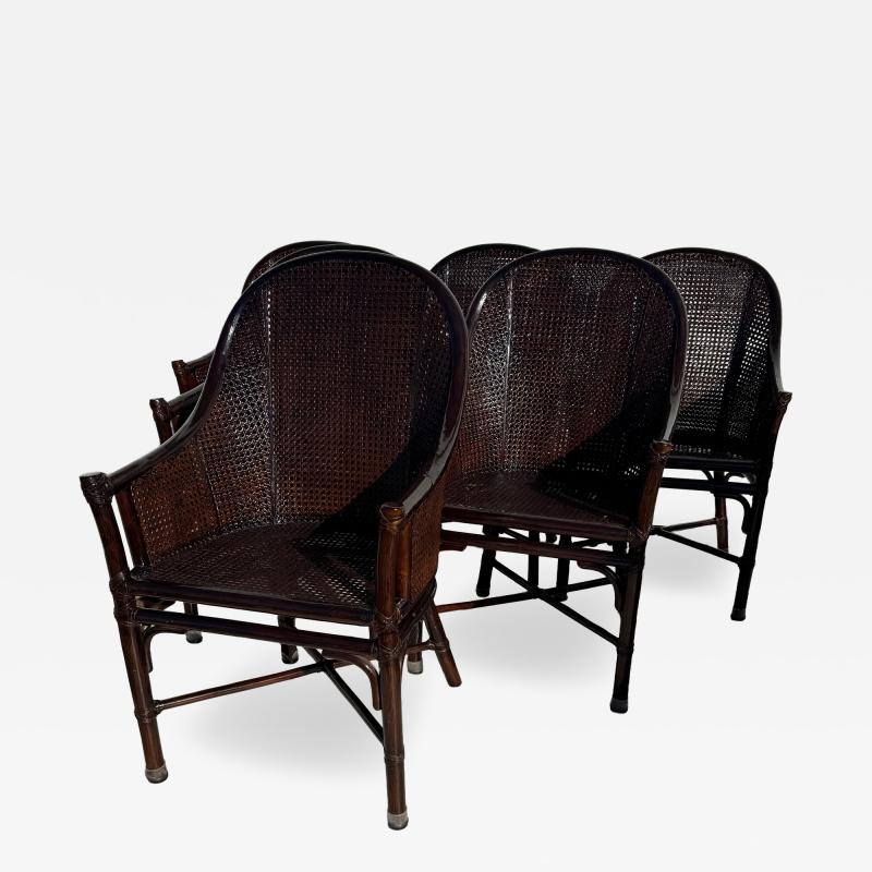  McGuire Furniture John and Elinor McGuire Set of 6 Maguire Dark Walnut Bamboo and Cane Dining Chairs