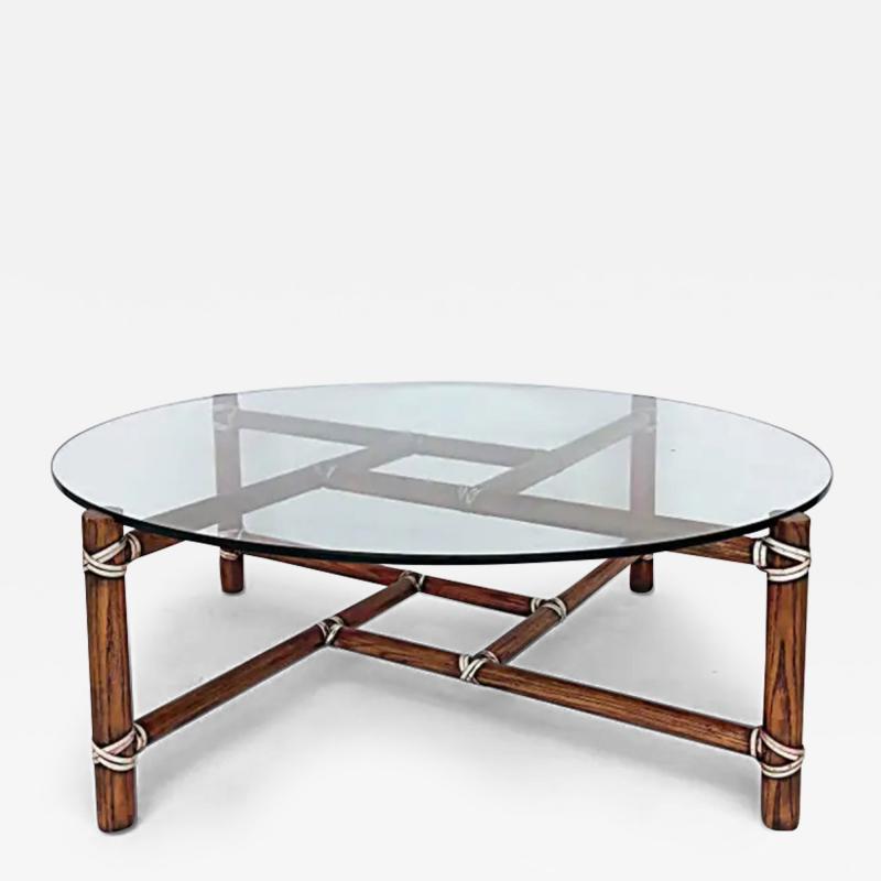  McGuire Furniture McGuire Funiture San Francisco Round Glass Top Coffee Table with Rawhide Straps