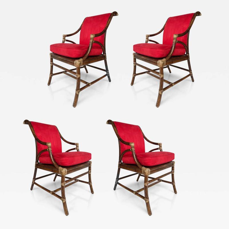  McGuire Furniture McGuire San Francisco Rattan Cane and Rawhide Armchairs Set of 4