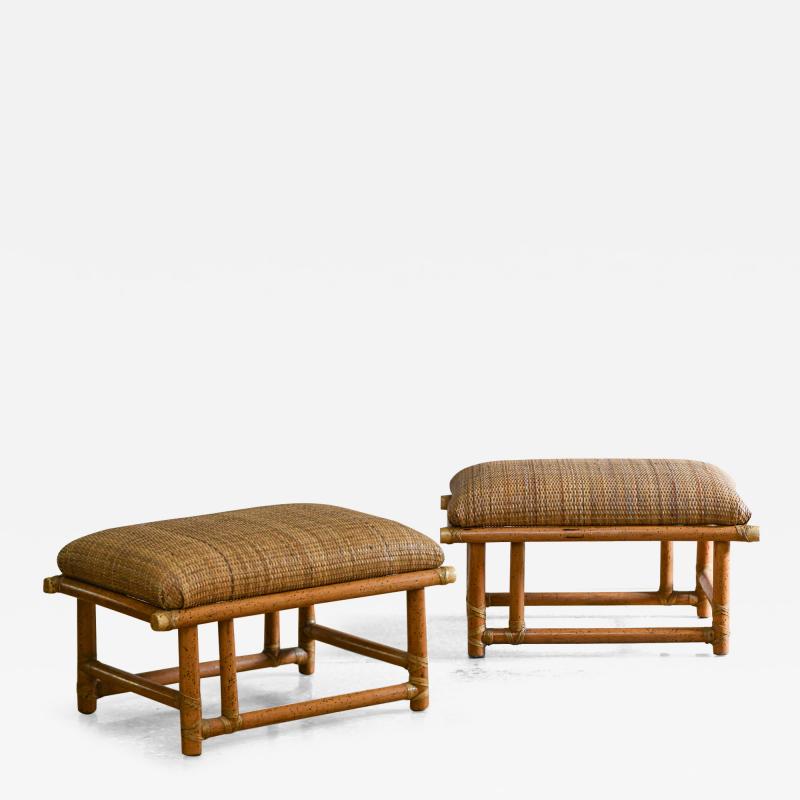  McGuire Furniture Pair of rattan and rush poufs with leather bindings Prod McGuire San Francisco