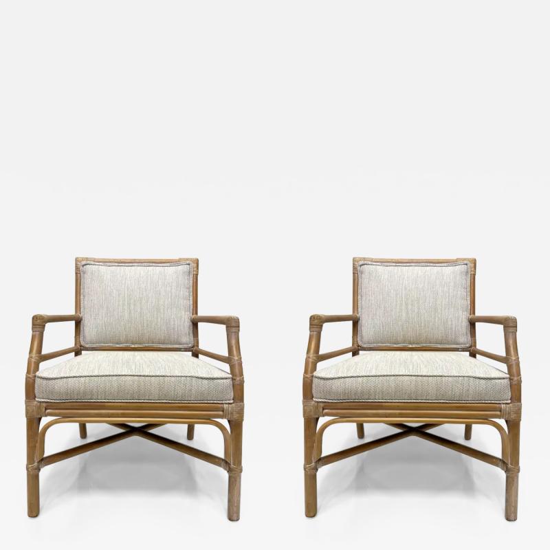  McGuire Furniture Vintage Rattan Recently Upholstered Armchairs McGuire Attributed Pair